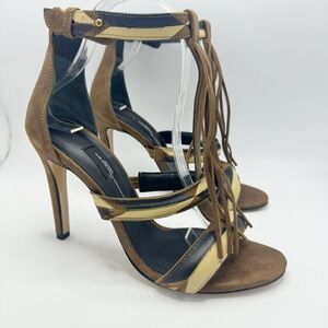 Jerome Dreyfuss Bea Fringe Leather Sandal Heels Size EU 39 Color Block Brown